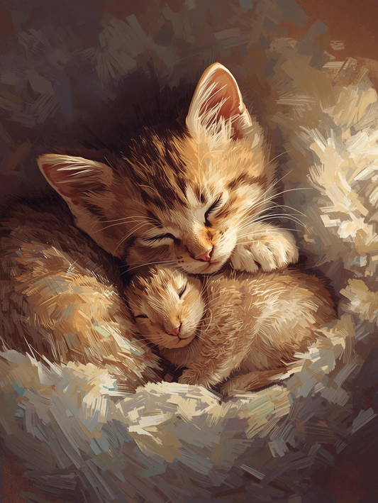Paint By Number Baby Kitten and Bunny Together in Garden – Canvas Paint by Number Kit