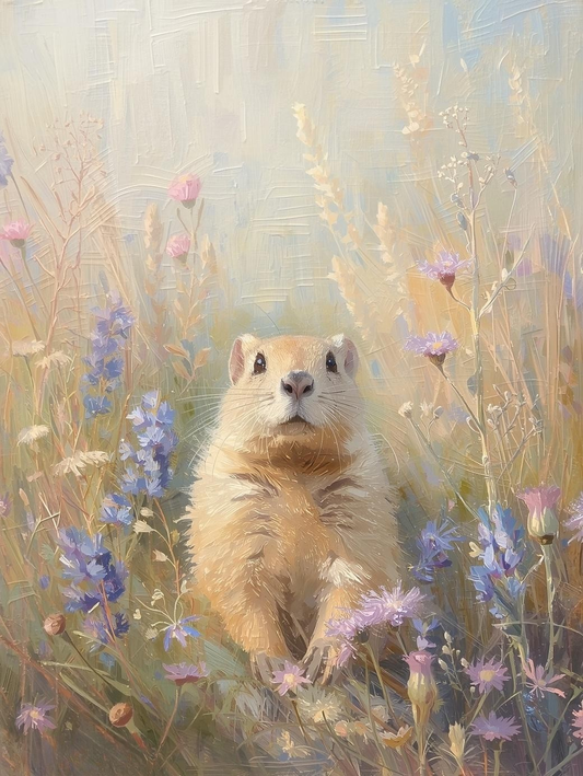 Paint By Number Prairie Dog in Blooming Flowers – Spring Meadow Wildlife Paint by Number Kit for Adults