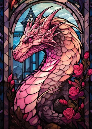 Paint by Number Pink Dragon with Roses