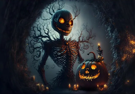 Paint by Number Halloween Skeleton and Pumpkin