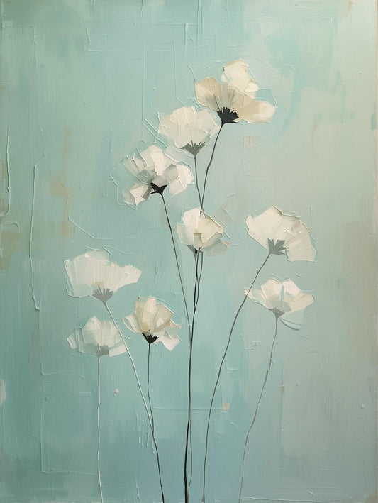 Paint by Number Delicate Teal Wildflowers – Abstract Botanical Art Kit for Adults