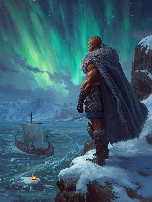 Paint by Number Viking Warrior Beneath Northern Lights – Adult Paint by Number Canvas
