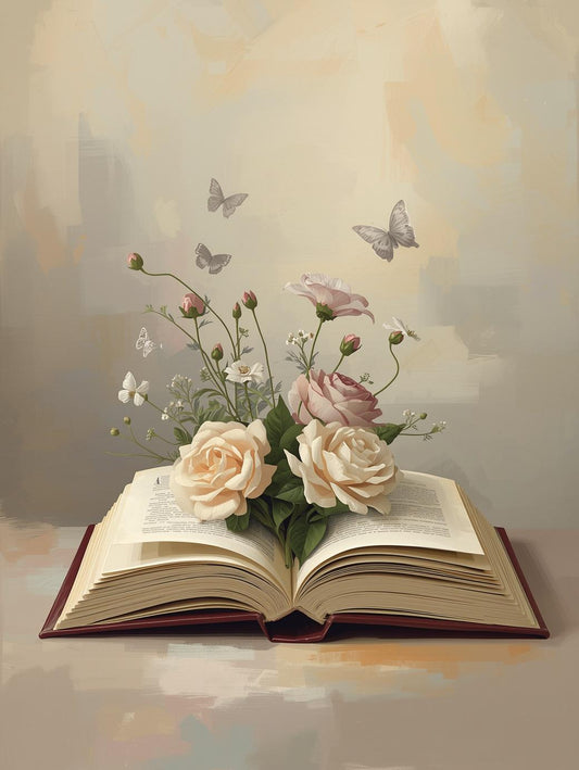 Paint by Number Open Book with Blooming Roses – Paint by Numbers Canvas for Adults