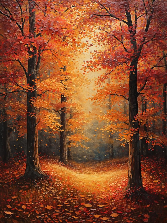 Paint By Number Fall Forest Path – Warm Autumn Painting – Colorful Fall Paint by Number Kit for Adults