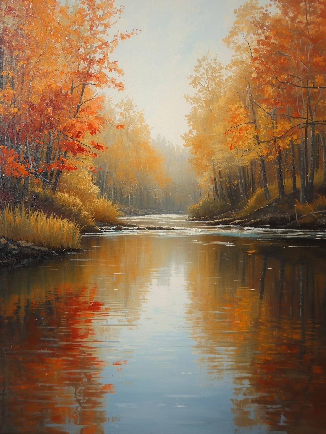 Paint by Number Autumn River Reflections – Serene Fall Water Painting Kit