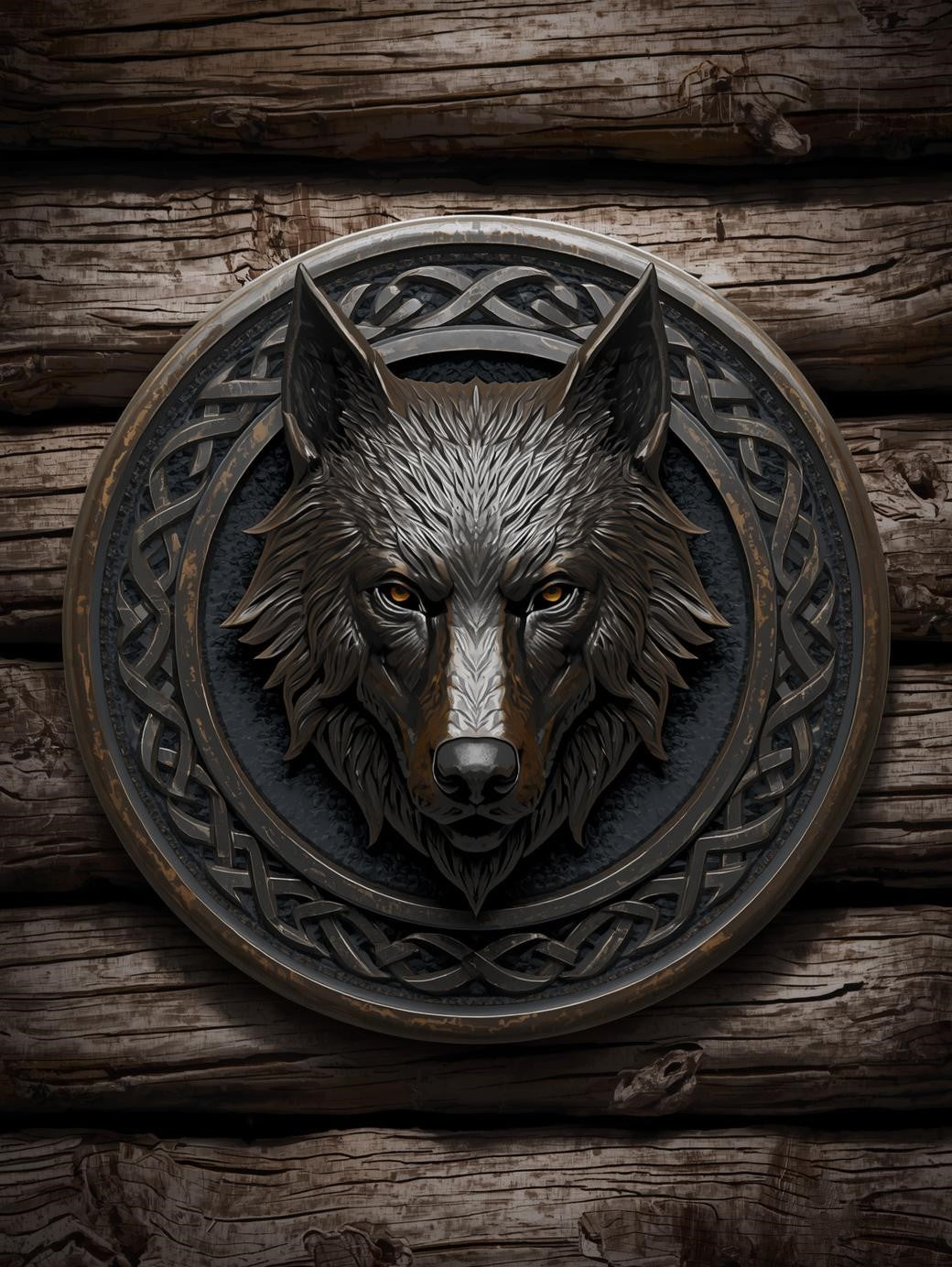 Paint by Number Nordic Wolf Crest on Wooden Shield – DIY Canvas Painting Kit