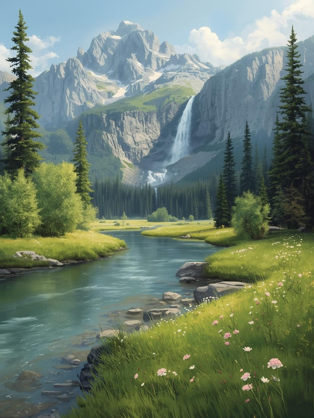 Paint by Number Mountain River with Waterfall - Paint by Number Kit for Adults