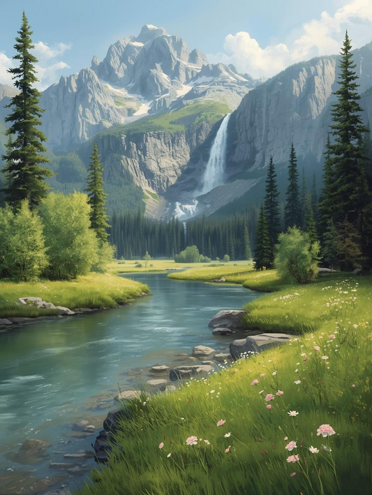 Paint by Number Mountain River with Waterfall - Paint by Number Kit for Adults