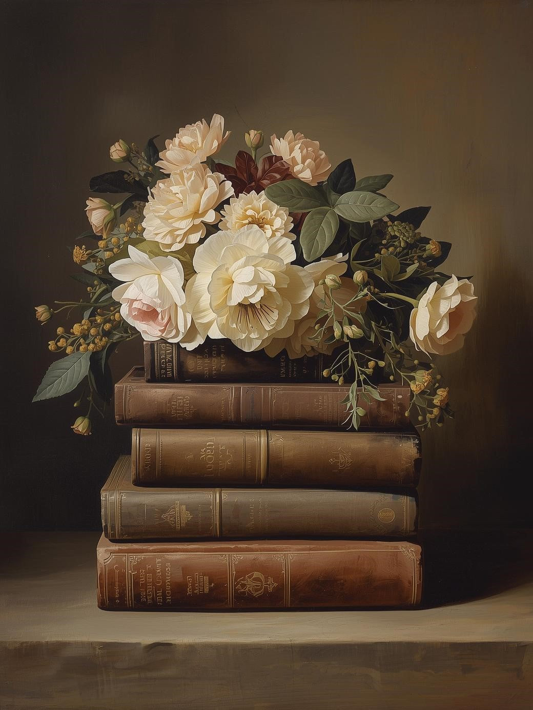 Paint by Number Vintage Books with Cream Floral Arrangement – Paint by Number Kit for Adults