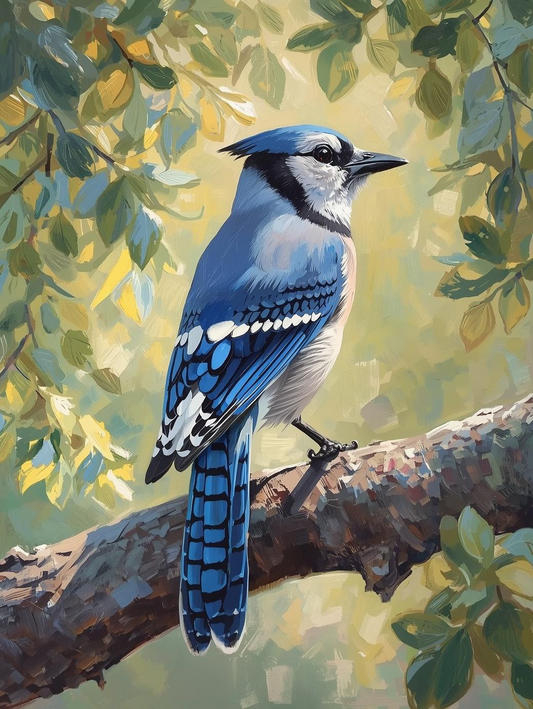 Paint by Number Blue Jay Sitting on a branch in Forest – Nature Acrylic Paint by Number Kit