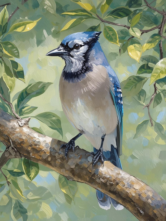 Paint by Number Blue Jay Sitting on Tree Branch – Wildlife Paint by Number Kit for Adults