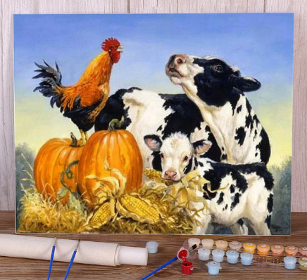 Paint By Number Farm Life Cow and Rooster