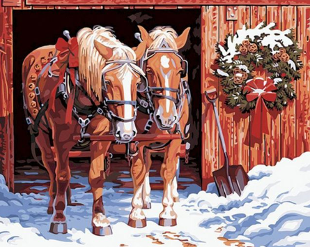 Paint By Number Farm Horses at Christmas