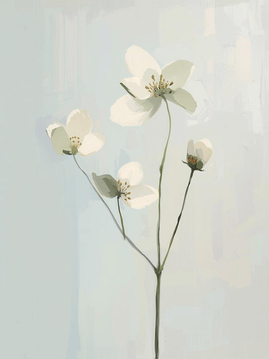 Paint by Number Minimal White Blossoms – Abstract Simple Floral Canvas Kit for Adults