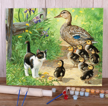 Paint By Number Farm Kitten with Baby Ducklings