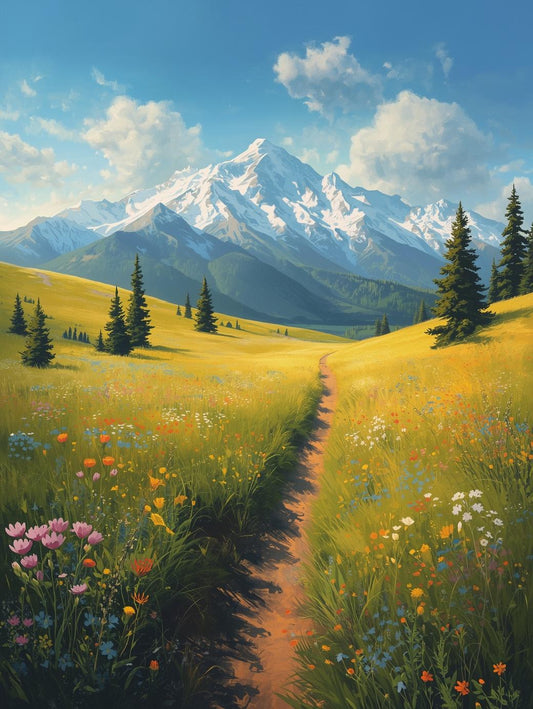 Paint by Number Wildflower Meadow with Mountain View - DIY Paint by Number Kit
