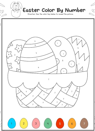 Free Color By Number Easter Basket