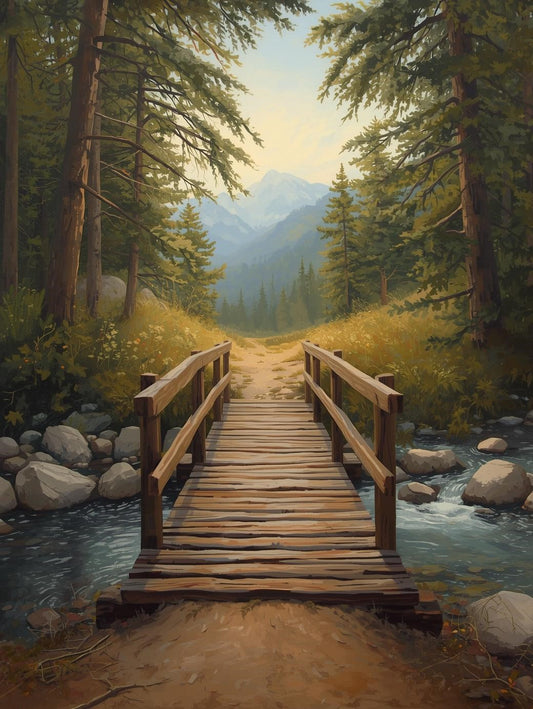 Paint by Number Forest Path with Wooden Bridge - Paint by Number Kit for Adults