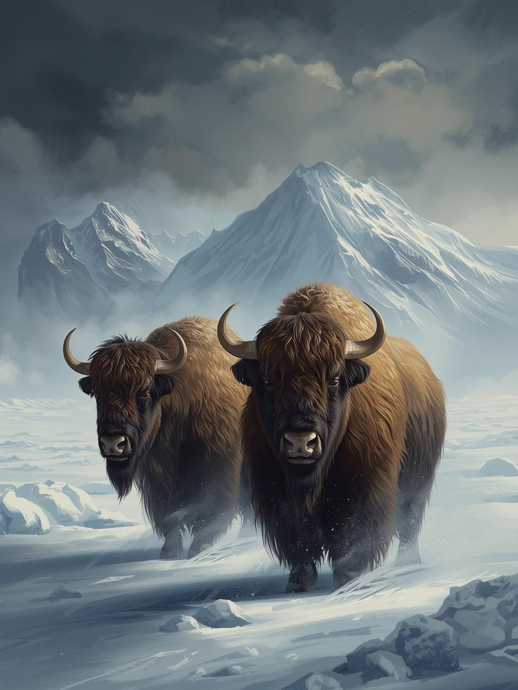 Paint by Number Majestic Musk Ox Pair Beneath Frozen Mountains - Painting Kit for Adults