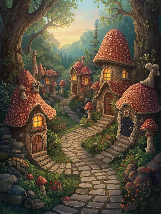Paint by Number Cobblestone Mushroom Lane – DIY Paint by Number Kit