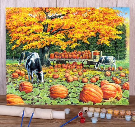 Paint By Number Farm Cow in Pumpkin Patch
