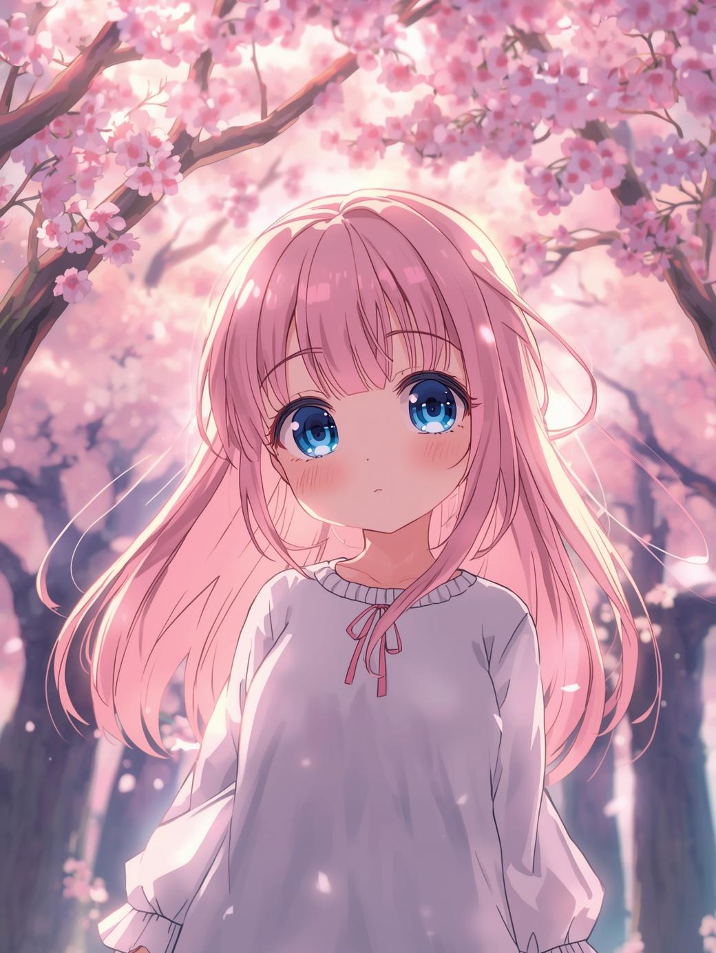 Paint by Number Pink Haired Anime Girl Beneath Cherry Blossoms - Anime Paint by Number Kit for Adults