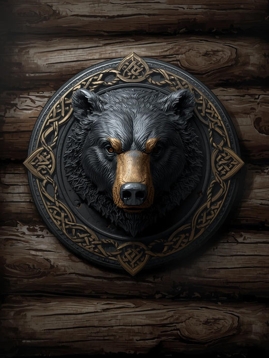 Paint by Number Nordic Bear Crest on Rustic Wood – DIY Paint by Number Kit