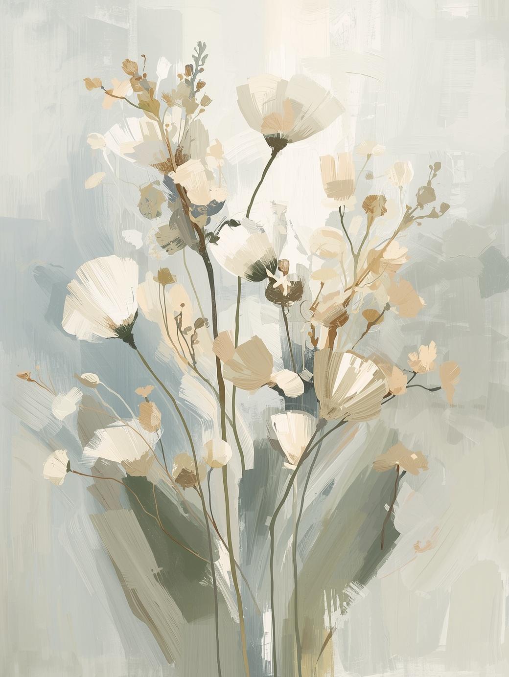 Paint by Number Soft Meadow Blooms – Abstract Light Botanical Canvas Kit for Adults