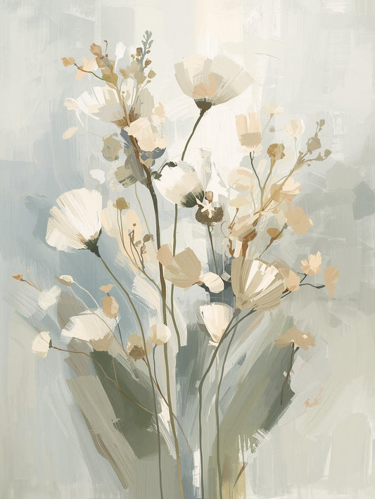 Paint by Number Soft Meadow Blooms – Abstract Light Botanical Canvas Kit for Adults