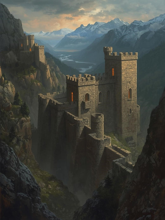 Paint by Number Mountain Fortress Kingdom – DIY Acrylic Painting Kit