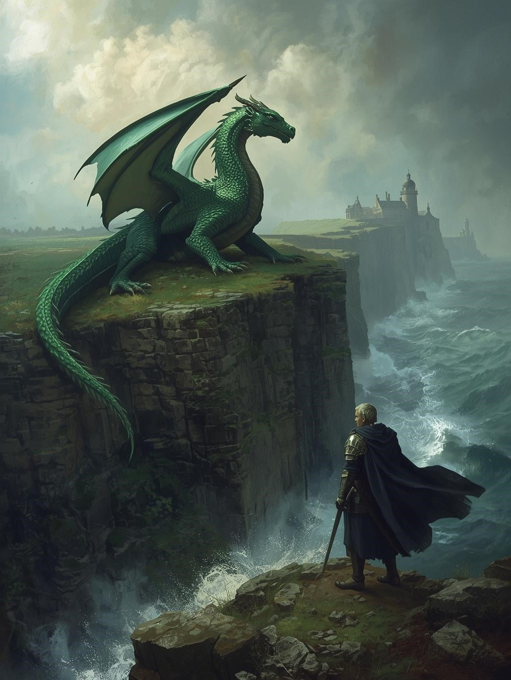 Paint by Number Emerald Dragon on Coastal Castle Cliffs – DIY Painting Kit for Adults