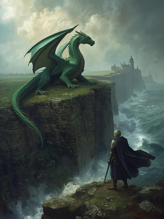 Paint by Number Emerald Dragon on Coastal Castle Cliffs – DIY Painting Kit for Adults