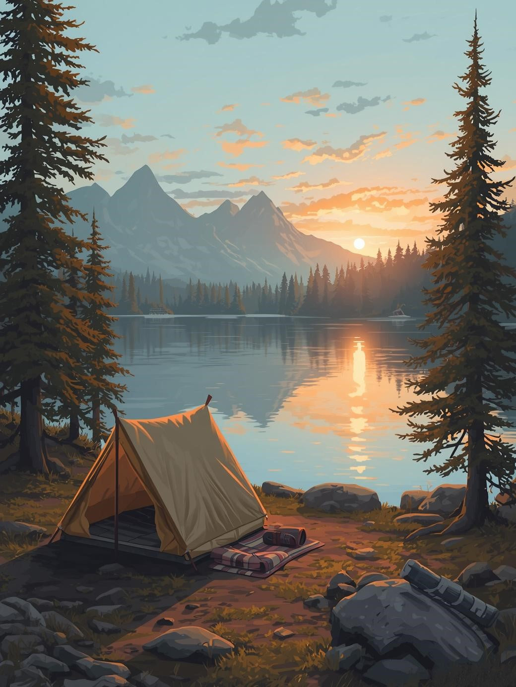 Paint by Number Lakeside Tent at Sunset - Paint by Number Kit for Adults