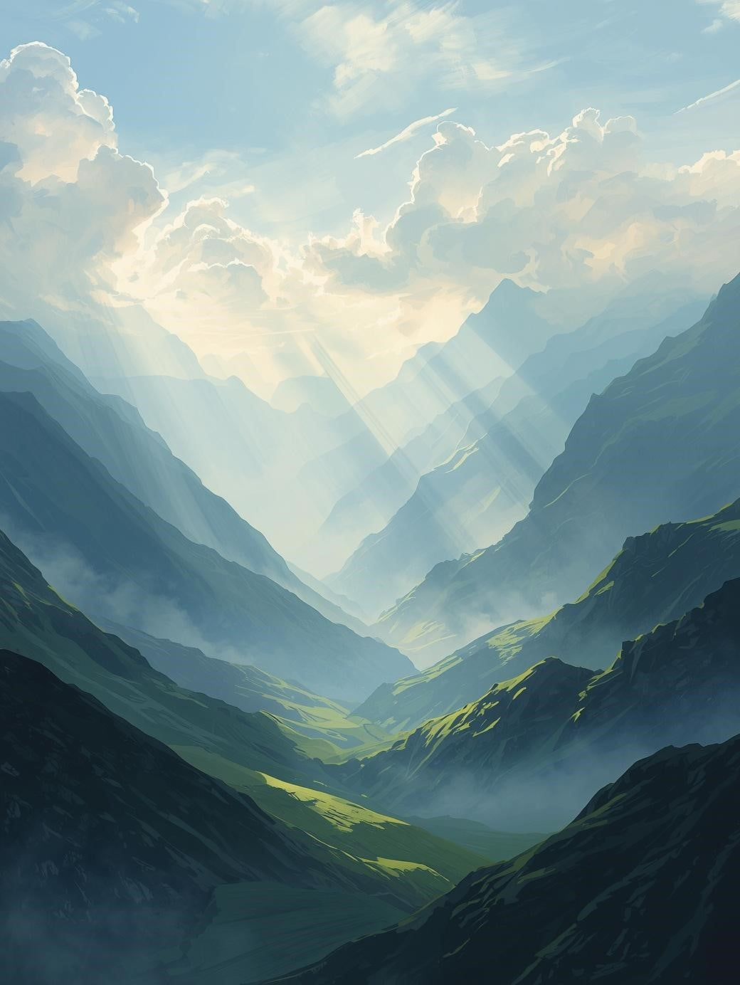 Paint by Number Mountain Valley with Sun Rays - Paint by Number Kit