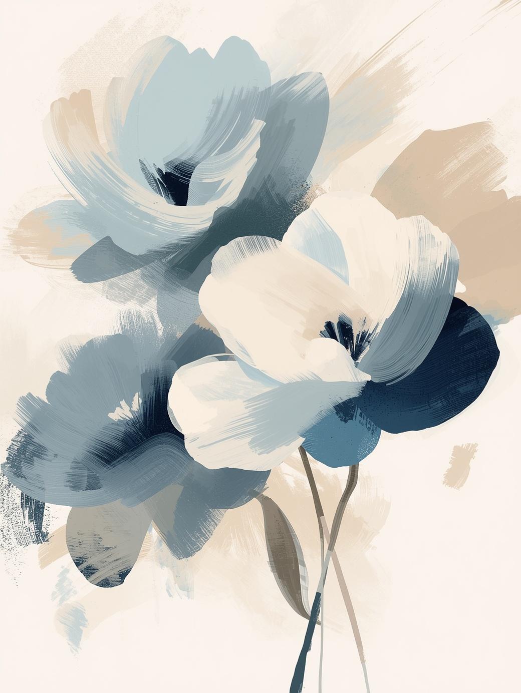 Paint by Number Blue Petal Flow – Abstract Floral Canvas Kit for Adults