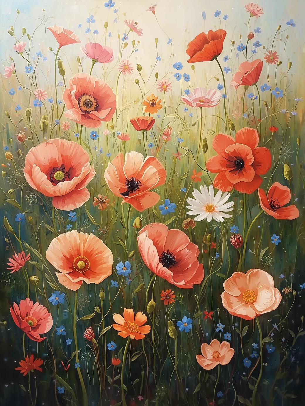 Paint by Number Spring Meadow Poppies – Adult Paint by Number Kit