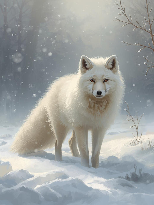 Paint by Number White Arctic Fox in Gentle Snowfall - Paint by Number Kit for Adults