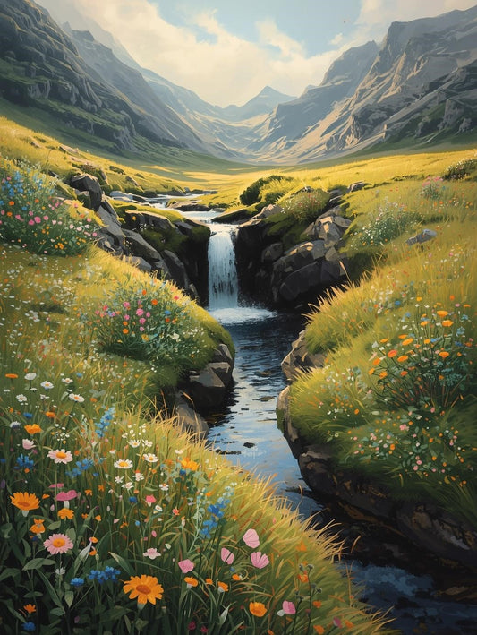 Paint by Number Wildflower Valley with Waterfall - Paint by Number Kit