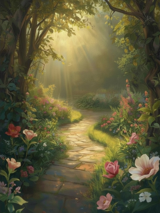 Paint by Number Sunlit Fairy Garden Path – Paint by Number Kit for Adults