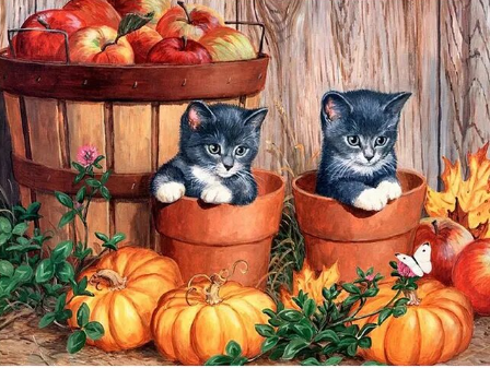 Paint By Number Kittens with Pumpkins