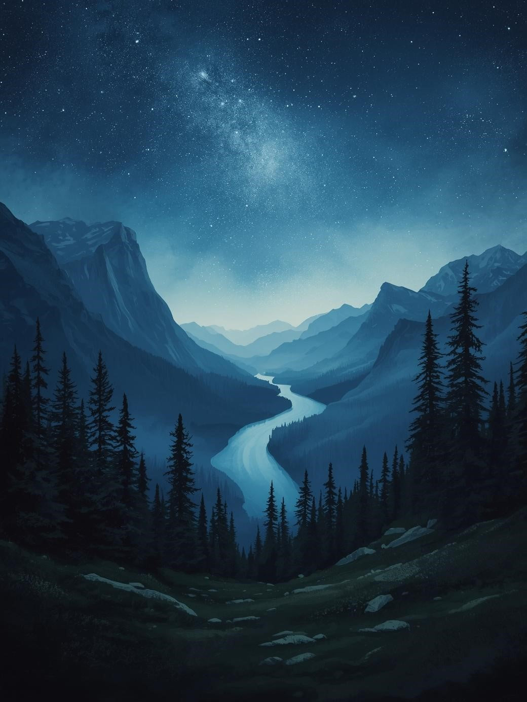 Paint by Number Starry Mountain River Valley - DIY Canvas Paint by Number Kit