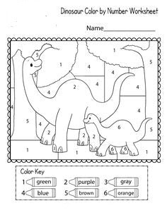 Free Color By Number  Dinosaur Family