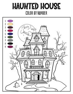 Free Color By Number Haunted House