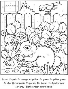 Free Color By Number Bunny In Yard