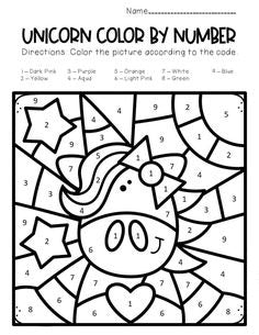 Free Color By Number Happy Unicorn