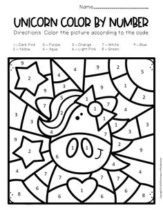 Free Color By Number Party Unicorn