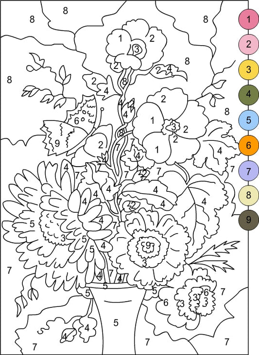 Free Color By Number Flowers in Vase