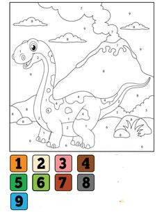 Free Color by Number Baby Dino