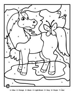 Free Color By Number Horse and Butterfly