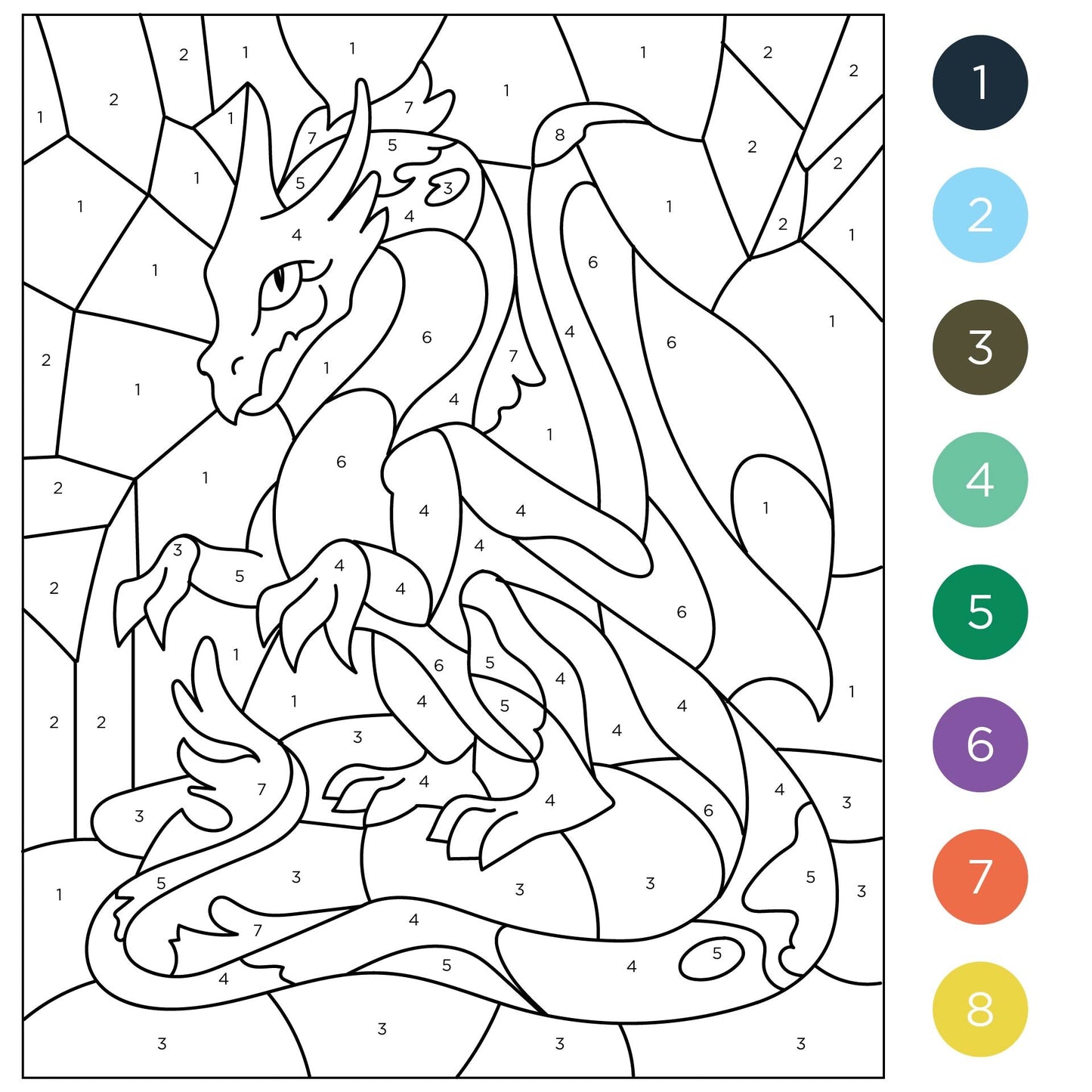 Free Color By Number Color By Number Dragon